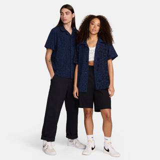 Nike SB Print Bowler short sleeve button-up skate shirt in Midnight Navy with bold print.