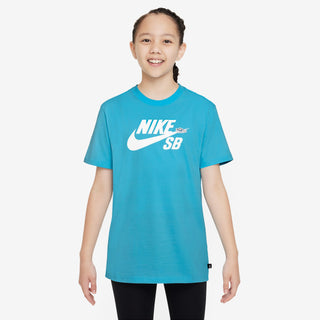 Nike SB Aquarius Blue midweight cotton kids' T-shirt with spacious fit.