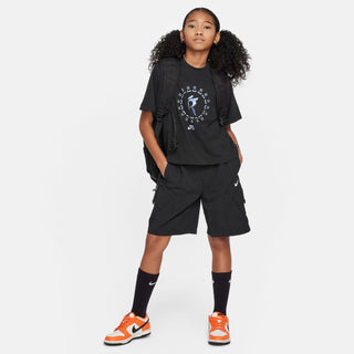 Nike SB Rayssa Leal girls' black Dri-FIT t-shirt, lightweight, sweat-wicking, relaxed fit.
