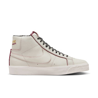 Nike SB Zoom Blazer Mid x Welcome Skateboarding sneakers with houndstooth trim and braided leather details.