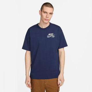 Nike SB Yuto Midnight Navy tee with cherry blossom crest, midweight cotton, relaxed Max90 fit.