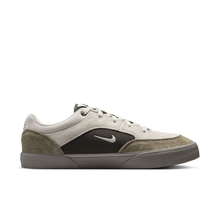 Nike SB Malor Skate Shoes in Light Bone/Light Army— vulcanized skate shoe with suede and canvas upper, extended toe bumper, cushioned collar, and herringbone grip outsole built for entry-level skaters.

