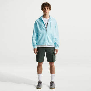 Glacier blue Nike SB full-zip fleece hoodie with embroidered chest logo, roomy fit, and white accents.