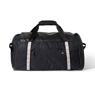 Nike ACG DAYMAX Duffel Bag in Black/College Grey with black carry handles, grey webbing straps, a front zippered pocket, and a small ACG logo