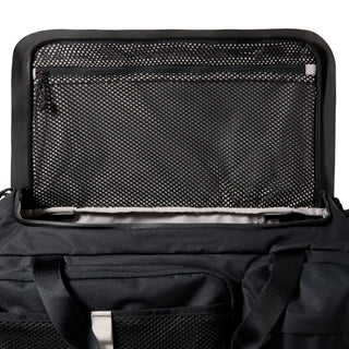 Nike ACG DAYMAX Duffel Bag in Black/College Grey with black carry handles, grey webbing straps, a front zippered pocket, and a small ACG logo