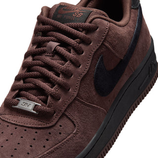 "Nike SB Air Force 1 Skate Shoes — leather upper with perforated toe box, Nike Air cushioning, rubber outsole with heritage hoops pivot circles, padded collar"