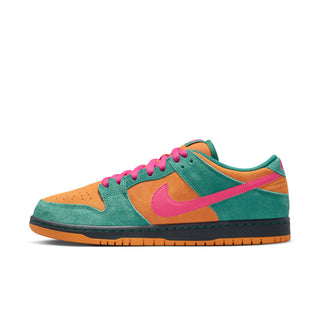 Nike SB Dunk Low Pro in Green Noise/Watermelon — low-top skate shoe with premium leather upper and classic Dunk silhouette