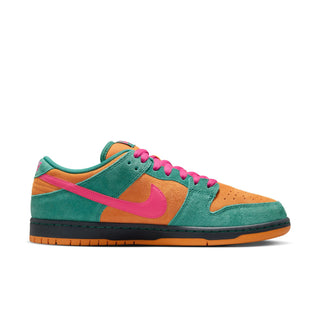 Nike SB Dunk Low Pro in Green Noise/Watermelon — low-top skate shoe with premium leather upper and classic Dunk silhouette