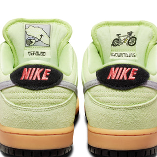 Nike SB Dunk Low Pro Verdugo Mountain in Liquid Lime with leather-suede upper, Air Zoom cushioning, and custom mountain-inspired details.