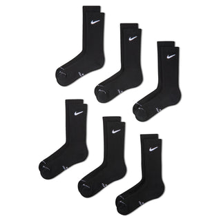 Six-pack Nike crew socks with cushioned athletic construction.