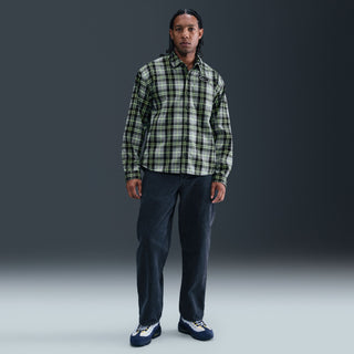 Nike SB AM 95 Eric Koston Skate Flannel Dark Smoke Grey Volt with reflective Swoosh and loose fit skate design.