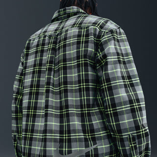 Nike SB AM 95 Eric Koston Skate Flannel Dark Smoke Grey Volt with reflective Swoosh and loose fit skate design.