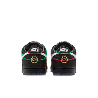 Nike SB Dunk Low Pro Bronx Girls Skate shoes in Black, White, and Challenge Red with textured leather and NYC subway-inspired accents