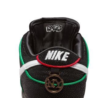 Nike SB Dunk Low Pro Bronx Girls Skate shoes in Black, White, and Challenge Red with textured leather and NYC subway-inspired accents