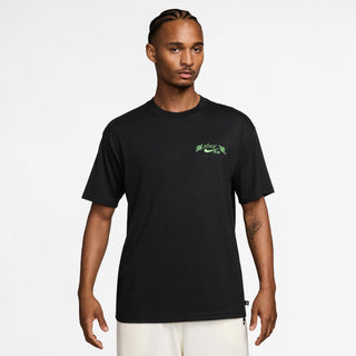 Nike SB Max90 Skate Tee Black with midweight cotton, dropped shoulders, embroidered front logo, and screen-printed back design.