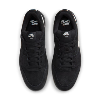 Nike SB Code 58 in Black/Summit White — '80s basketball-inspired, suede and mesh upper, cupsole construction, rubber pivot circle outsole, inner gore straps