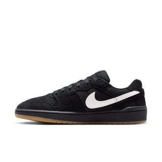 Nike SB Code 58 in Black/Summit White — '80s basketball-inspired, suede and mesh upper, cupsole construction, rubber pivot circle outsole, inner gore straps