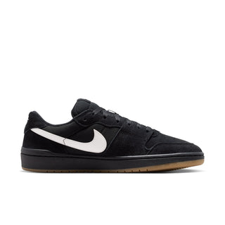 Nike SB Code 58 in Black/Summit White — '80s basketball-inspired, suede and mesh upper, cupsole construction, rubber pivot circle outsole, inner gore straps