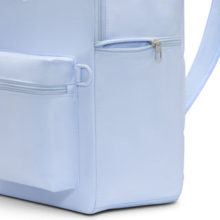 Nike SB Heritage Backpack 2.0 in Hydrogen Blue/White, spacious main compartment with 15 inch laptop sleeve, two zippered pockets, grab-and-go side pocket, padded adjustable shoulder straps, hardware ring, and embroidered Nike logo