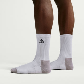 Nike ACG Everyday Elevated Crew Socks in Photon Dust/College Grey with ribbed cuffs, grey heel and toe panels, and a black ACG logo