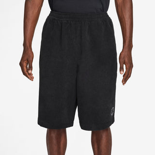 Nike SB Corduroy Skate Shorts in Black/White, midweight corduroy with 5 pockets including zip pocket, elastic drawcord waistband, and Nike SB embroidery and flag label