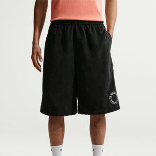 Nike SB Corduroy Skate Shorts in Black/White, midweight corduroy with 5 pockets including zip pocket, elastic drawcord waistband, and Nike SB embroidery and flag label