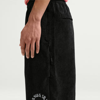 Nike SB Corduroy Skate Shorts in Black/White, midweight corduroy with 5 pockets including zip pocket, elastic drawcord waistband, and Nike SB embroidery and flag label