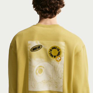 Nike SB Fleece Skate Crew sweatshirt in Buff Gold colorway with brushed fleece and silicone Nike SB graphic