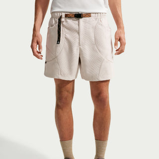 Nike ACG Dolomiti Corduroy Shorts in Lt Orewood Brown/Cinnamon — Dolomite-inspired corduroy with water-repellent finish, elastic waistband with belt, zip and snap closure, embroidered ACG and Swoosh logo