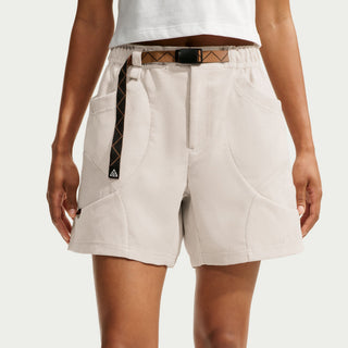 Nike ACG Dolomiti Corduroy Shorts in Lt Orewood Brown/Cinnamon — Dolomite-inspired corduroy with water-repellent finish, elastic waistband with belt, zip and snap closure, embroidered ACG and Swoosh logo