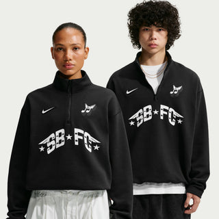 Nike SB Club 58 black half-zip fleece sweatshirt with adjustable hem and relaxed fit.