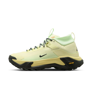 Nike ACG Zegama Hike Men's Hiking Shoes in Life Lime/DK Smoke Grey-Barely Volt — ZoomX foam midsole, Vibram® MegaGrip Traction Lug outsole, breathable textile upper, and heel strap for all-conditions trail performance.