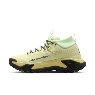Nike ACG Zegama Hike Men's Hiking Shoes in Life Lime/DK Smoke Grey-Barely Volt — ZoomX foam midsole, Vibram® MegaGrip Traction Lug outsole, breathable textile upper, and heel strap for all-conditions trail performance.
