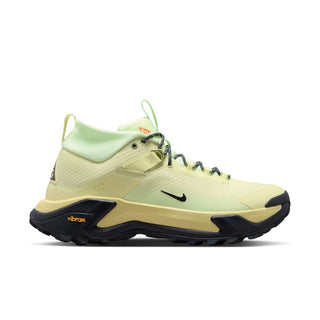 Nike ACG Zegama Hike Men's Hiking Shoes in Life Lime/DK Smoke Grey-Barely Volt — ZoomX foam midsole, Vibram® MegaGrip Traction Lug outsole, breathable textile upper, and heel strap for all-conditions trail performance.
