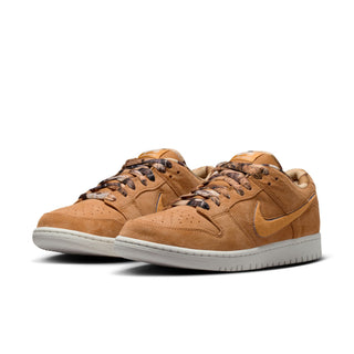 Nike SB Dunk Low Brew and Biscuits with flax and honeycomb tones, low-top silhouette, and classic color blocking design.
