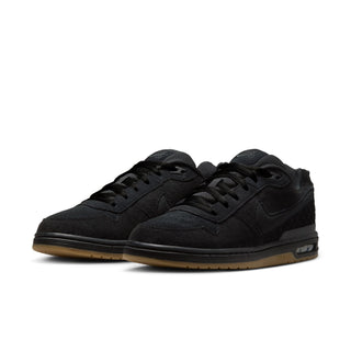 Nike SB Paul Rodriguez Zoom Air Low skate shoes in Black/Black, leather upper with quilted panels, rounded toebox cupsole construction, Air Zoom cushioning with impact plate, gum rubber outsole, inspired by original 2005 Paul Rodriguez signature silhouette