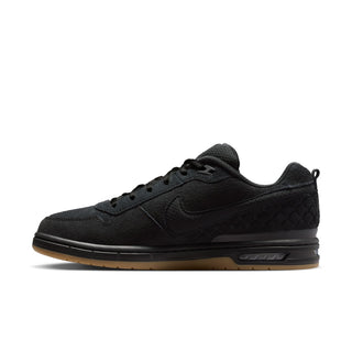 Nike SB Paul Rodriguez Zoom Air Low skate shoes in Black/Black, leather upper with quilted panels, rounded toebox cupsole construction, Air Zoom cushioning with impact plate, gum rubber outsole, inspired by original 2005 Paul Rodriguez signature silhouette