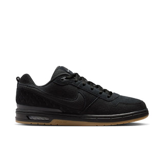 Nike SB Paul Rodriguez Zoom Air Low skate shoes in Black/Black, leather upper with quilted panels, rounded toebox cupsole construction, Air Zoom cushioning with impact plate, gum rubber outsole, inspired by original 2005 Paul Rodriguez signature silhouette