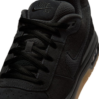 Nike SB Paul Rodriguez Zoom Air Low skate shoes in Black/Black, leather upper with quilted panels, rounded toebox cupsole construction, Air Zoom cushioning with impact plate, gum rubber outsole, inspired by original 2005 Paul Rodriguez signature silhouette