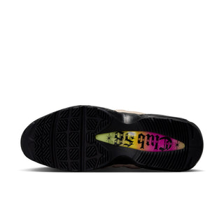 Black sneaker sole with colorful logo on a white background
