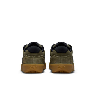 Nike SB Force 58 Skate Shoes in Medium Olive/Black — canvas and suede low-top with cupsole durability, tri-star grip sole, and heritage basketball-inspired perforated toe design.


