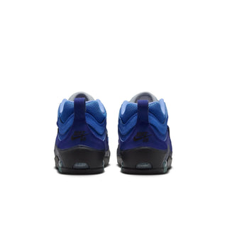Blue sneakers with a brand logo on a white background