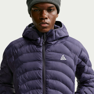 Nike ACG Lava Flow Therma-FIT ADV Hooded Jacket in Grey — PrimaLoft® insulated, water-repellent, packable hooded jacket with ACG triangle carabiner, bungee waist, two-way zipper, and brushed collar lining