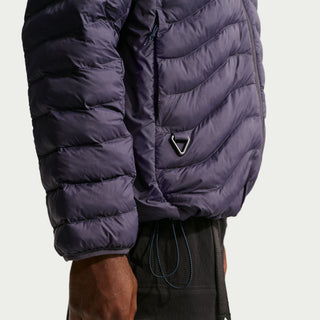 Nike ACG Lava Flow Therma-FIT ADV Hooded Jacket in Grey — PrimaLoft® insulated, water-repellent, packable hooded jacket with ACG triangle carabiner, bungee waist, two-way zipper, and brushed collar lining