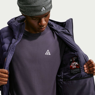 Nike ACG Lava Flow Therma-FIT ADV Hooded Jacket in Grey — PrimaLoft® insulated, water-repellent, packable hooded jacket with ACG triangle carabiner, bungee waist, two-way zipper, and brushed collar lining