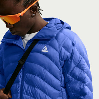 Nike ACG Lava Flow Therma-FIT ADV Hooded Jacket in Old Royal/Summit White — PrimaLoft® insulated, water-repellent, packable hooded jacket with ACG triangle carabiner, bungee waist, two-way zipper, and brushed collar lining
