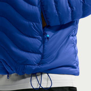 Nike ACG Lava Flow Therma-FIT ADV Hooded Jacket in Old Royal/Summit White — PrimaLoft® insulated, water-repellent, packable hooded jacket with ACG triangle carabiner, bungee waist, two-way zipper, and brushed collar lining
