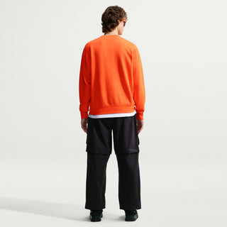 Nike ACG Tuff Fleece Men's Dri-FIT Crew-Neck Sweatshirt in Safety Orange/White — unbrushed French Terry fleece, roomy fit, moisture-wicking