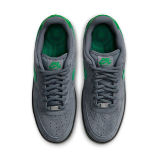 Nike SB Air Force 1 SE Nocturnal skate shoes in Cool Grey with Court Green branding and insoles, grey laces, and perforated toe boxes.