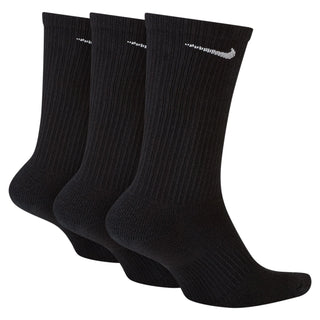Black Nike Everyday Plus training crew socks with cushioning, arch support, and breathable design.
